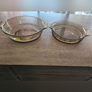 Two-piece set of Vintage Glasbake Pyrex- rare amber glass